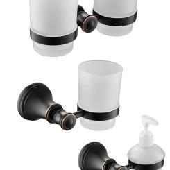 Oil Rubbed Bronze 3-Piece Bathroom Hardware Accessory Set Toothbrush cup holder liquid Soap dispenser