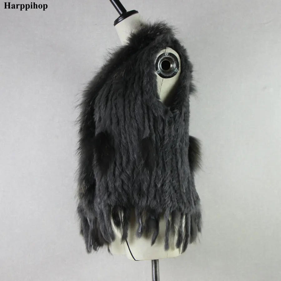 Description Picture 5 of itemHarppihop Free shipping womens natural real rabbit fur vest with raccoon fur collar waistcoat/jackets rex rabbit knitted winte