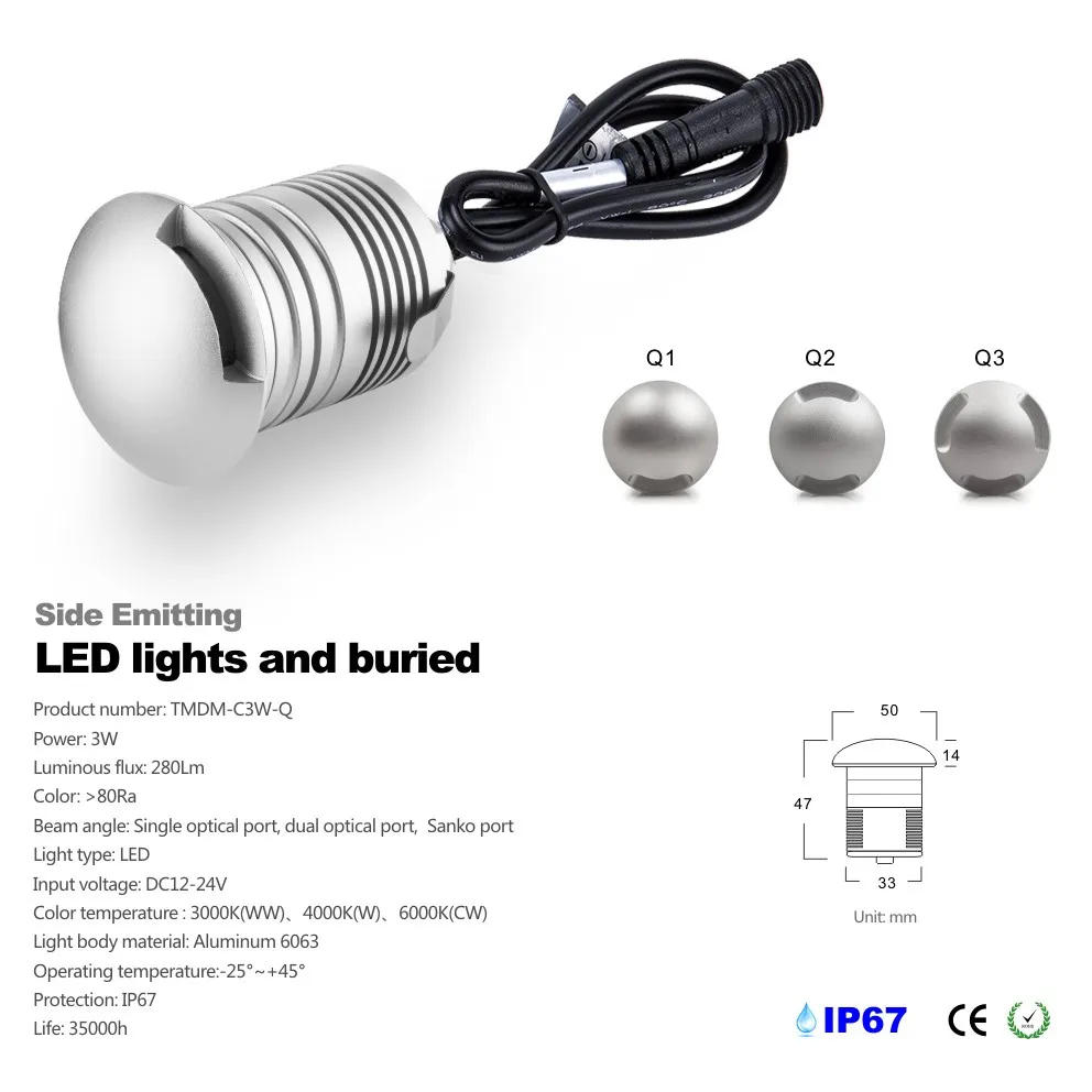 Description Picture 2 of item3PCS IP67 12V-24VDC Outdoor Garden Patio Paver Recessed Deck Floor Wall Mini LED Underground Light Landscape Sidewalk Lighting
