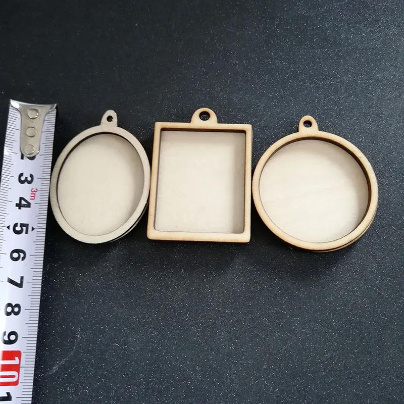 Description Picture 3 of item60pcs (6styles) Blank Unfinished Wood Frame Charm Pendant Oval Rectangle Round Circle Scrapbooking Wooden Jewelry DIY Crafts