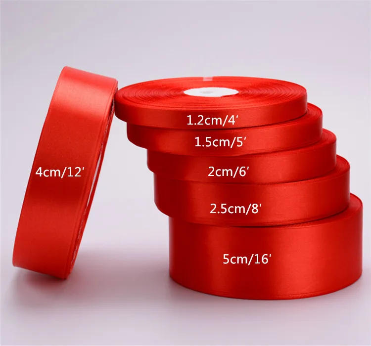 Description Picture 3 of item25Yard/roll 6mm-75mm  Red Satin Ribbon Bow Craft Wedding Party Decor Gift Wrapping Scrapbooking Supplies DIY Packing Material
