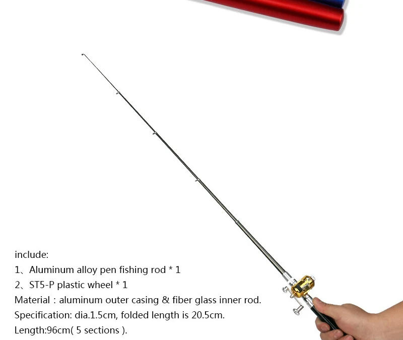 Description Picture 3 of itemPortable Pocket Telescopic Mini Fishing Pole Pen Shape Folded Fishing Rod With Reel Wheel