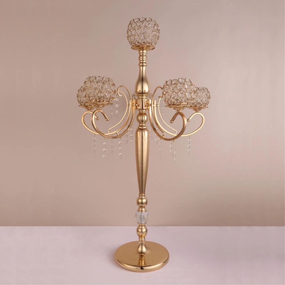 Description Picture 3 of item84 CM Tall 5-arms Candelabras Metal Gold Crystal Pendants Candle Holders Wedding Event Centerpieces Home Decoration 10 PCS/ Lot