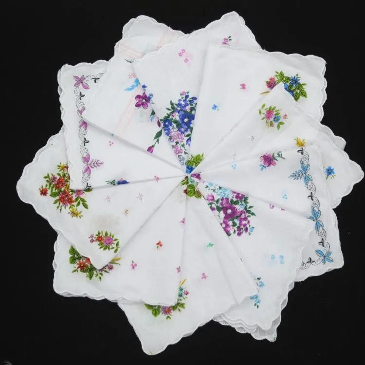 Description Picture 3 of itemHOT white Ladies square Handkerchief Cotton Flowers Women children print face hand towels Hanky wedding Christmas Gifts 10pcs