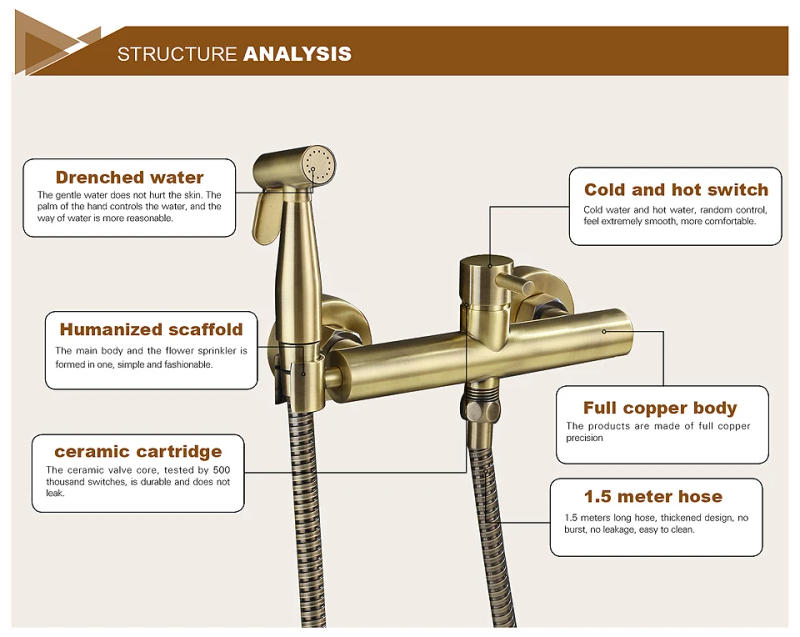 Description Picture 5 of itemBathroom brass Antique Bronze finished Bidet faucet toilet bidet shower set Portable bidet spray 1.5m hose hand held bidet