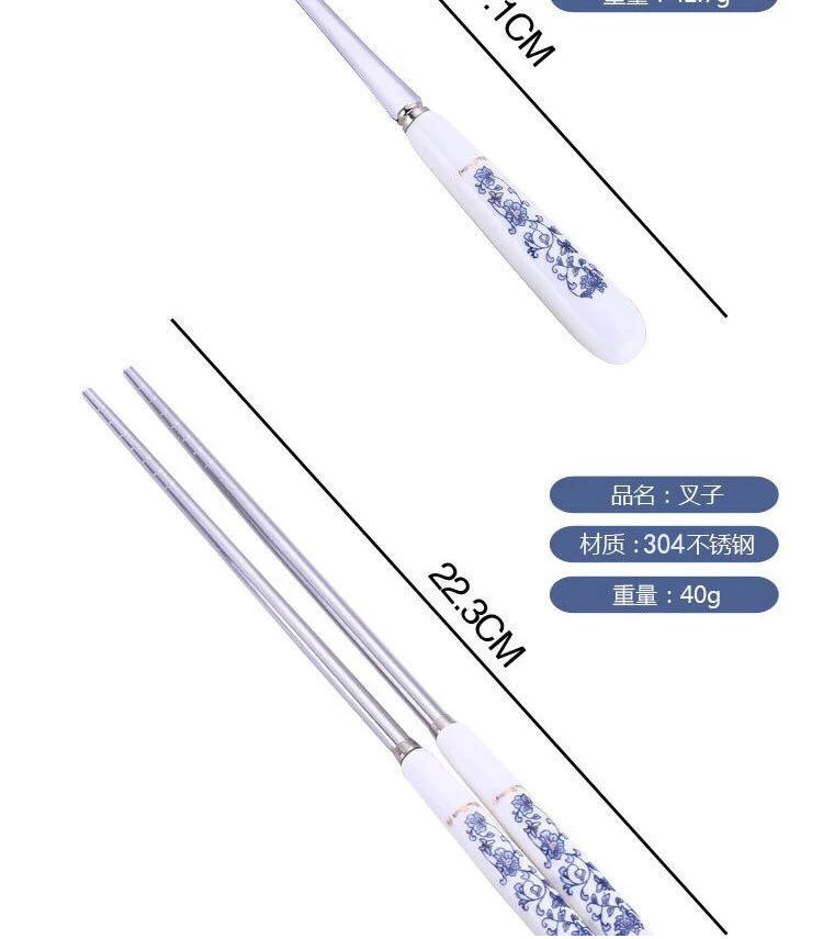 Description Picture 6 of itemBlue and white porcelain cutlery spoon stainless steel spoon Western tableware set ceramic handle knife and fork dinner set