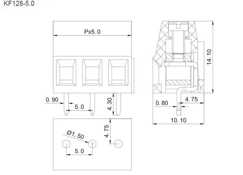 Description Picture 2 of item10pcs 5mm 2Pin 3Pins PCB Screw Terminal Block Connectors 300V 10A DG128 KF128 KF128-2P KF128-3P Pitch 5.0MM/0.2inch