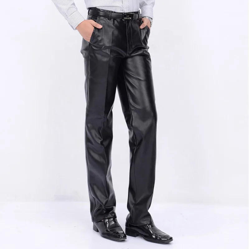 Description Picture 3 of itemNew Autumn Winter Male Fashion PU Pants Men Faux Leather Loose Straight Motorcycle Windproof Trousers Plus Size For Male
