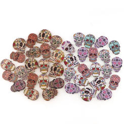 50PCS 2 Holes Natural Color Skeleton Skull Wooden Buttons Fit Sewing and Scrapbooking Sewing Buttons For Craft DIY Mixed Color