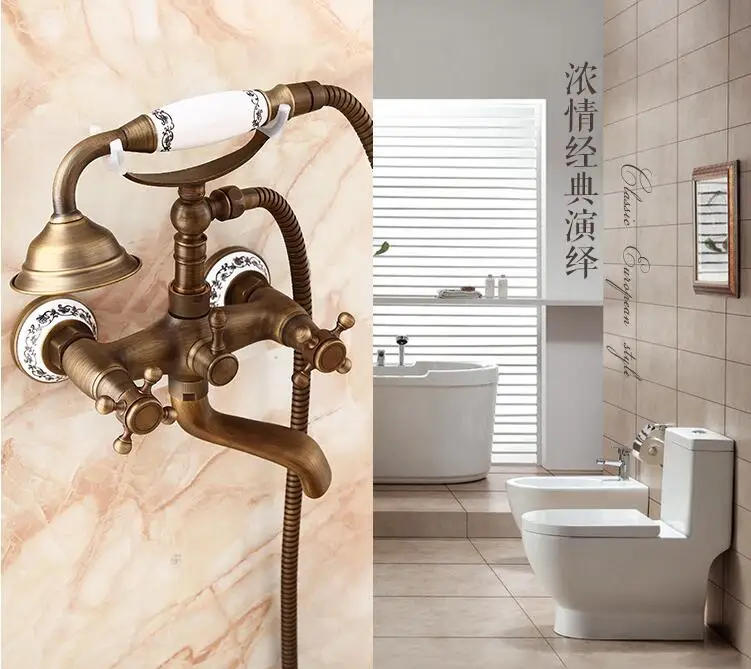 Description Picture 4 of itemBrass shower head set simple bathroom sprinkler hanging wall bath tub faucet hot and cold water mixing valve