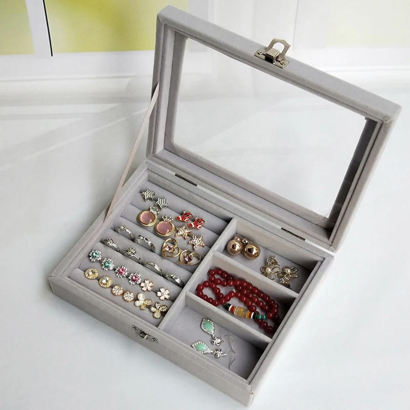 Description Picture 6 of itemVelvet Jewelry Display Box with Glass Lid 20*15*5cm Flocking Jewelry Organizer for Ring/Earring/Bracelet/Necklace Storage Case