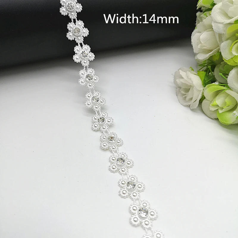 Description Picture 5 of item1 yard Rhinestone Chain Pearl Crystal Chain Sew On Trims Wedding Dress Costume Applique #ZL01-25