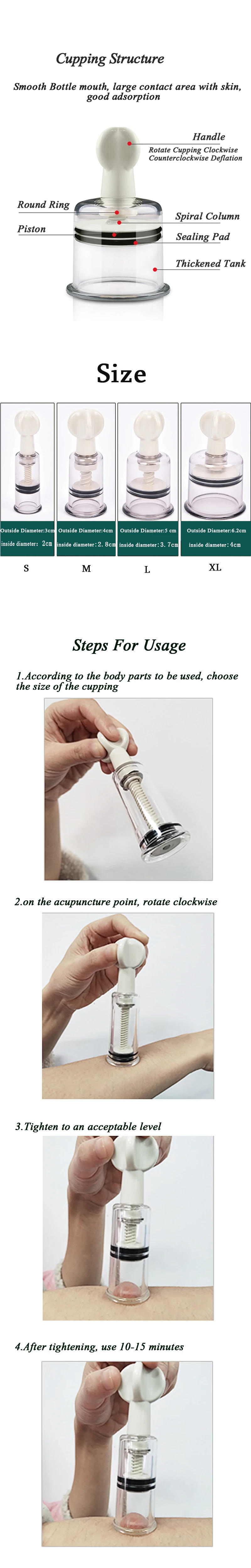 Description Picture 4 of item4 Size Vacuum Massage Cup Twist Suction Cupping Acupuncture Anti-Cellulite Medical Rotary Breast Nipple Expander