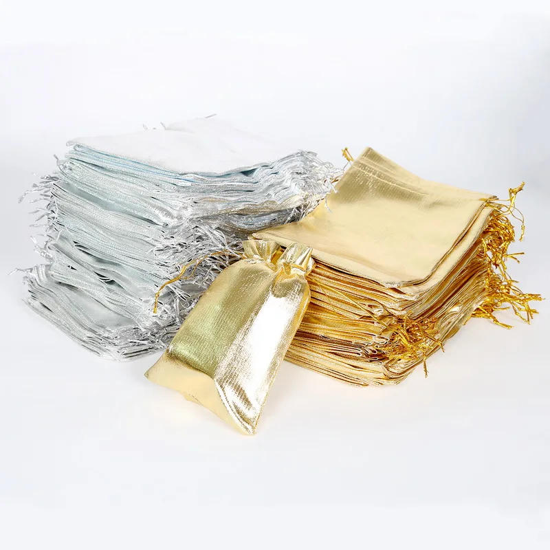Description Picture 3 of item10pcs/lot Gold Silver Color Drawstring Organza Bag Jewelry Packaging Bag Christmas Wedding Decoration Favors Gift Pouches