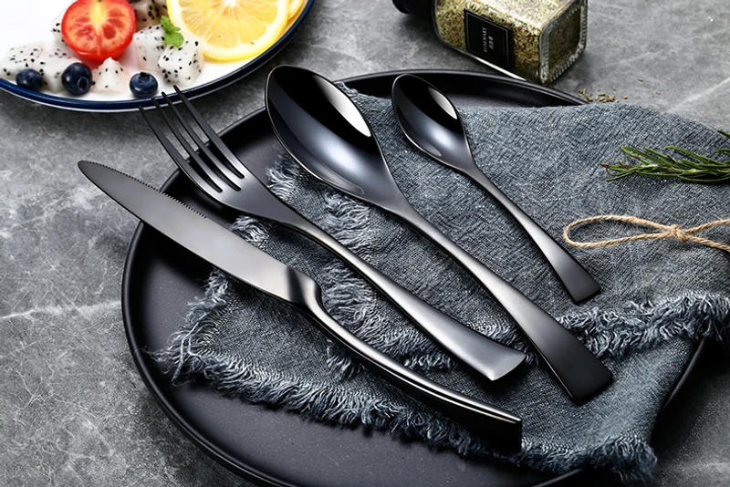 Description Picture 3 of item24 Pcs 18/10 Stainless Steel Black Gold Silver Cutlery Dinnerware Meat Knives Coffee Spoon Fork Flatware Set Dishwasher Safe