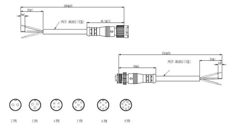 Description Picture 6 of item10Pcs Metal M12 Head Waterproof 2 3 4 5 6 8 Pin IP68 Power Cable Wire Male / Female Plug for LED Strips Jack Connector