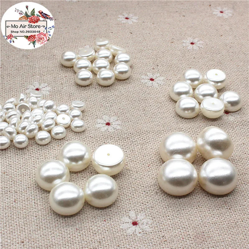 Description Picture 3 of itemIvory/White Round Pearl Beads Half Hole ABS Resin Flatback Simulated pearl Buttons Home Garden Crafts Cabochon Scrapbooking