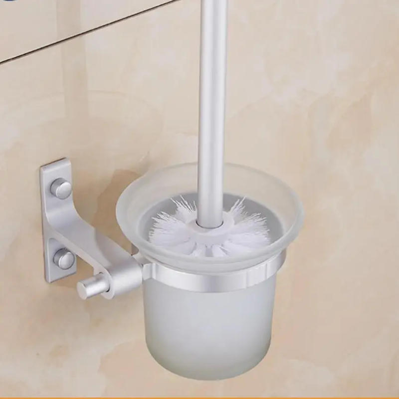Description Picture 4 of itemToilet Brush Holder Creative Aluminium Detachable Wall Mounted Toilet Brush Holder Set Modern Bathroom Hardware Sets Glass Cup