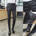 Summer Mens Pu Leather Pants Fashion Korean Skinny Pencil Pants Stretchy Office Work Casual Long Trousers Leather Biker Pants