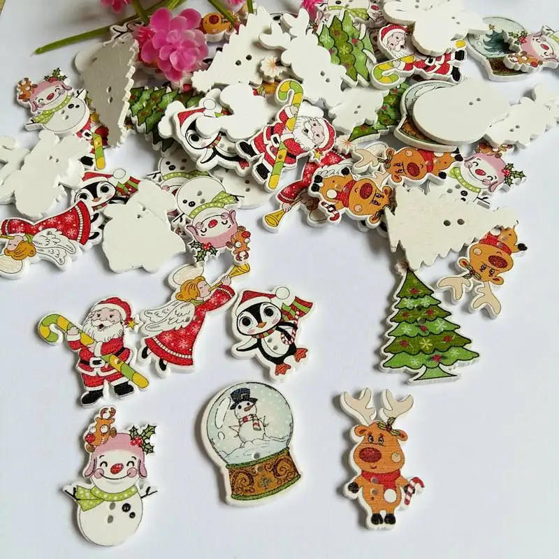 Description Picture 6 of item50pcs/pack Mix Christmas Decorative Wooden Buttons 2 Holes Handmade Scrapbooking For craft Supplies Sewing Accessories
