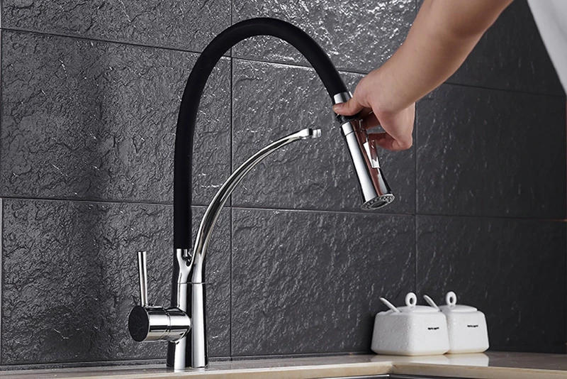 Description Picture 4 of itemKitchen Sink Faucet Pull Down Rotating Black Sink Tap Hot And Cold Water Mixer Brass Faucet Tap Deck Mounted Mixer Taps