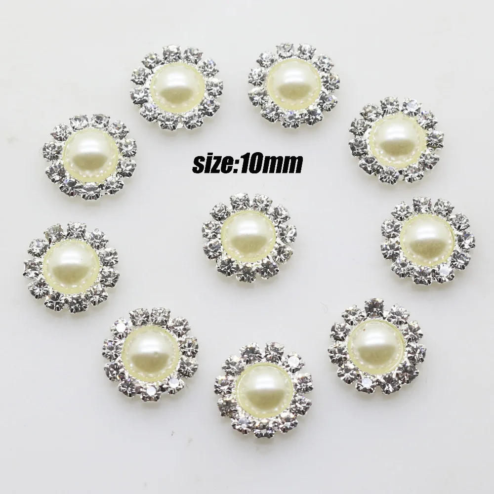 Description Picture 4 of item50pcs High Quality sewing ivory pearl Rhinestone buckles wedding embellishment hair bow DIY hair accessory 11mm