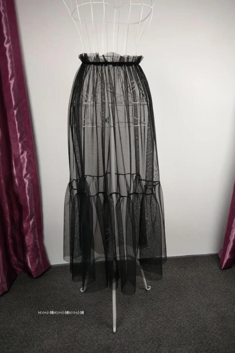 Description Picture 6 of itemTransparent gauze half slip patchwork medium long single layer cover skirt mesh underskirt see through