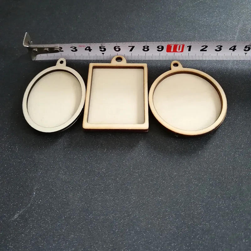 Description Picture 2 of item60pcs (6styles) Blank Unfinished Wood Frame Charm Pendant Oval Rectangle Round Circle Scrapbooking Wooden Jewelry DIY Crafts