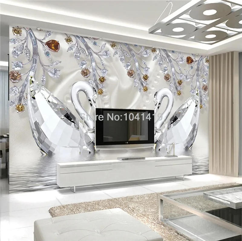 Description Picture 3 of itemPhoto Wallpaper 3D Stereo Crystal Diamond Swan Lake Romantic Beautiful Jewelry TV background Wall Mural European Style 3 D Decor