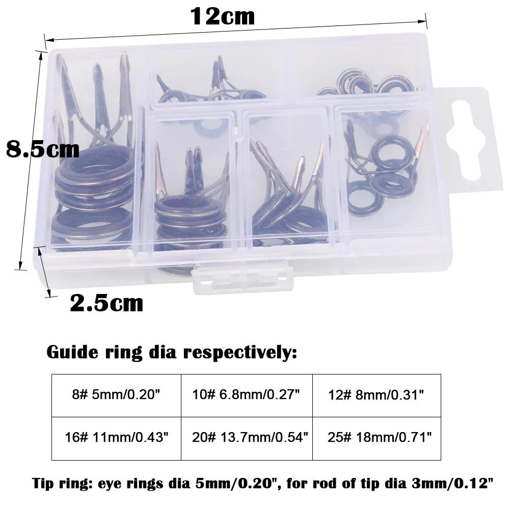 Description Picture 3 of itemFishing Rod Guides Tip Set Repair Kit DIY Eye Rings Stainless Steel Frames Tips Top Fishing Rod Guide Repair Kit