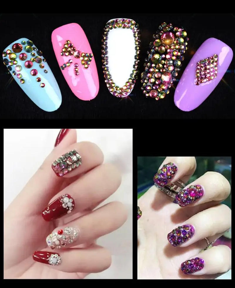 Description Picture 5 of itemGold Shadow Non Hotfix Crystal Rhinestones For Nails Art Decoration SS3-SS30 Flatback Glue On Strass Stones nail art decorations