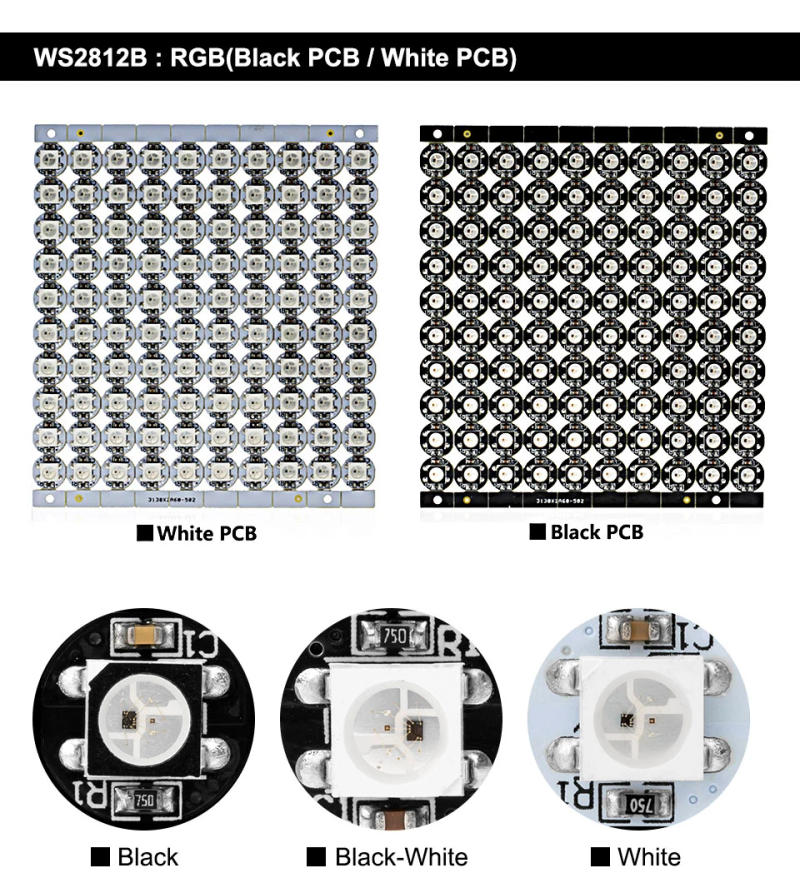 Description Picture 6 of item10 Pcs WS2812B LED Chip with Heatsink Board 10mm x 3mm WS2811 IC 5050 SMD RGB LED SK6812 RGBW RGBNW RGBWW Black White PCB DC5V