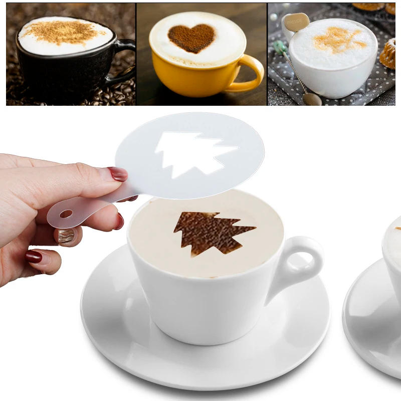 Description Picture 3 of item16pcs/set Coffee Latte Cappuccino Coffee Art Stencils Template Strew Flowers Pad Duster Spray for Coffee Decor Tools Accessories