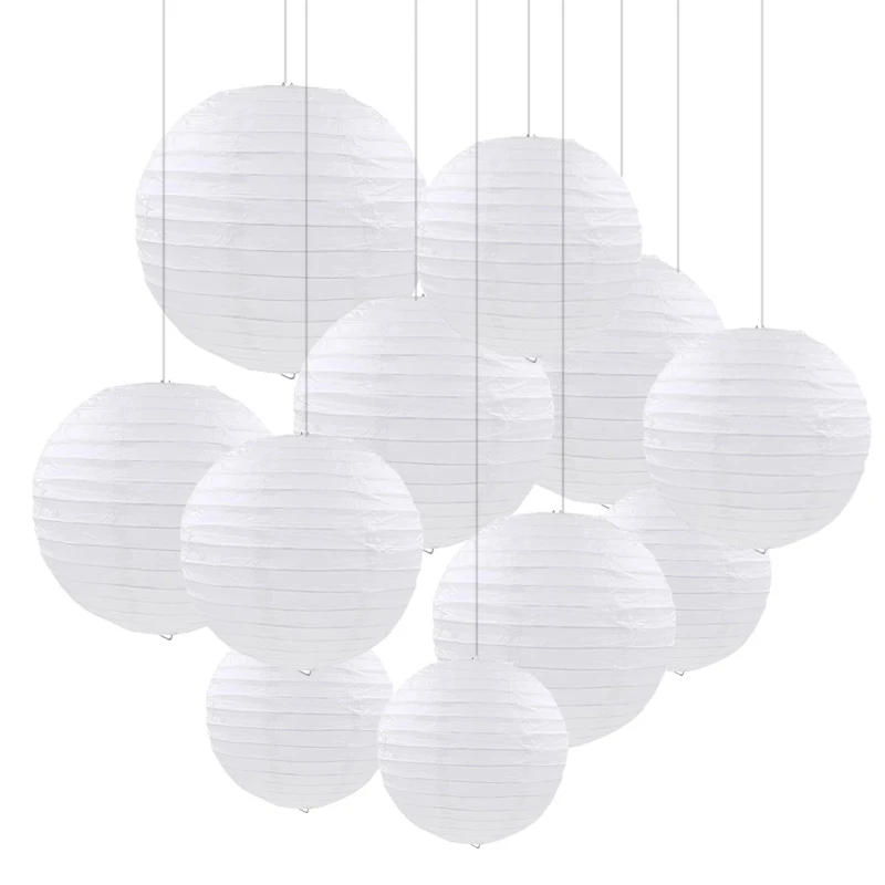 Description Picture 2 of item10pcs/set Mixed Size(4''-12'') Gold White Paper Lanterns Chinese Ball Lampion Wedding Lanterns For Party Birthday Decoration