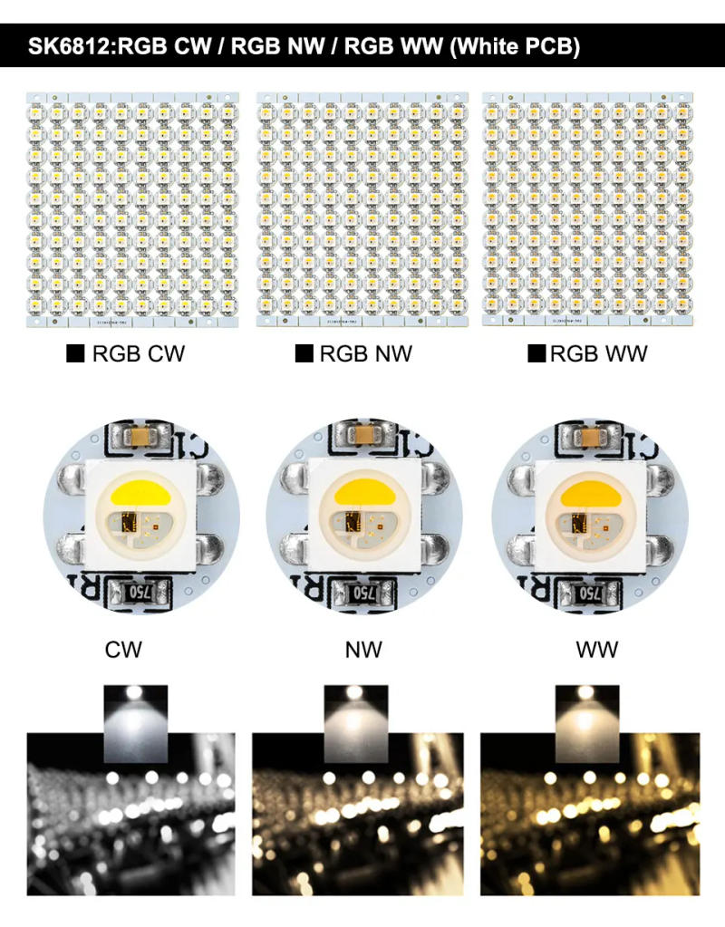Description Picture 2 of item10 Pcs WS2812B LED Chip with Heatsink Board 10mm x 3mm WS2811 IC 5050 SMD RGB LED SK6812 RGBW RGBNW RGBWW Black White PCB DC5V
