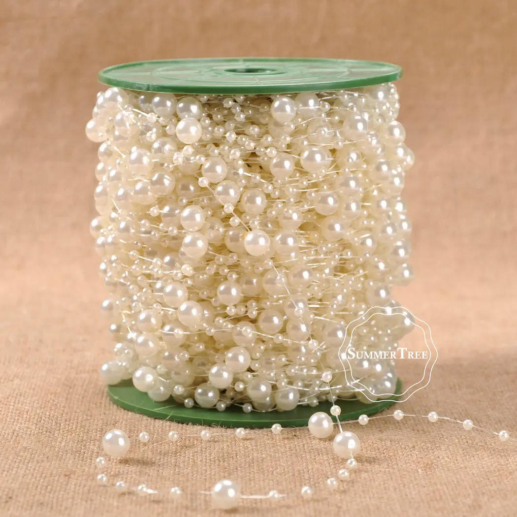 Description Picture 5 of item5 Meters Fishing Line Artificial Pearls Beads Chain Garland Flowers Wedding Party DIY Craft Decor Ivory White Pink Light blue