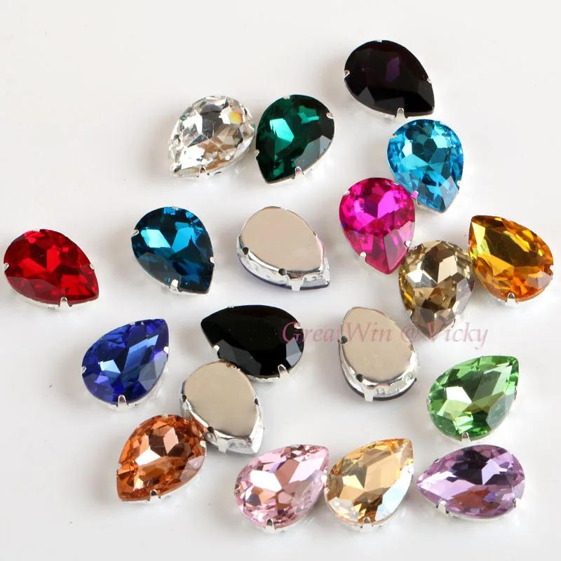 Description Picture 3 of itemGlass Rhinestones! Drop Shape Diamond With Claw Sew On Teardrop Strass Metal Base Buckle Crystal Stone For Clothes