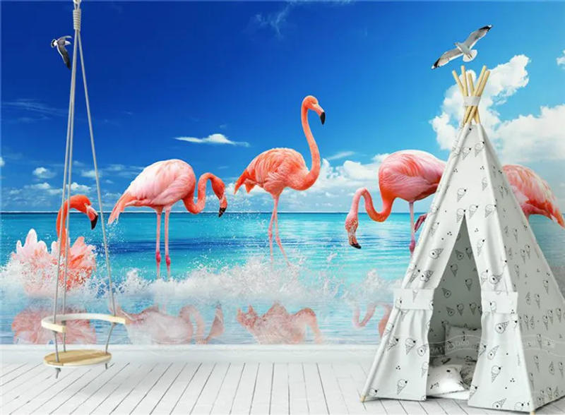 Description Picture 6 of itemHome Improvement 3D Wallpaper for Walls 3d Decorative Vinyl Wall Paper Modern minimalist flamingo background wall wallpapers