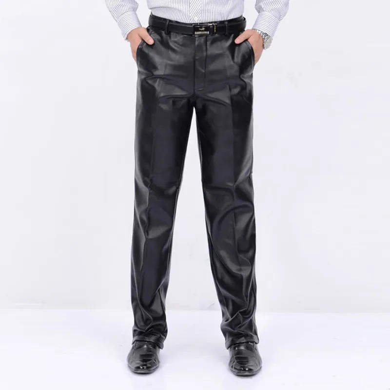 Description Picture 5 of itemNew Autumn Winter Male Fashion PU Pants Men Faux Leather Loose Straight Motorcycle Windproof Trousers Plus Size For Male