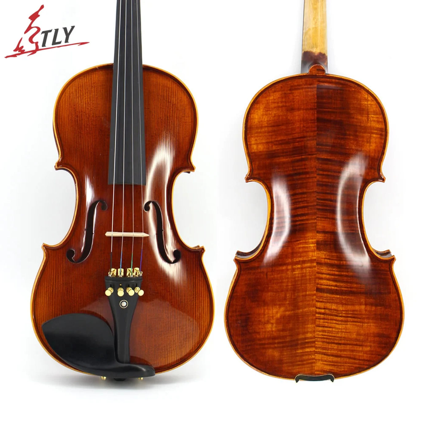 Description Picture 4 of itemTONGLING Handmade Advanced Violin Oil Varnish Nature Flamed Maple Profession Violin 4/4 Spruce  Ebony Parts with Bow Case Tuner