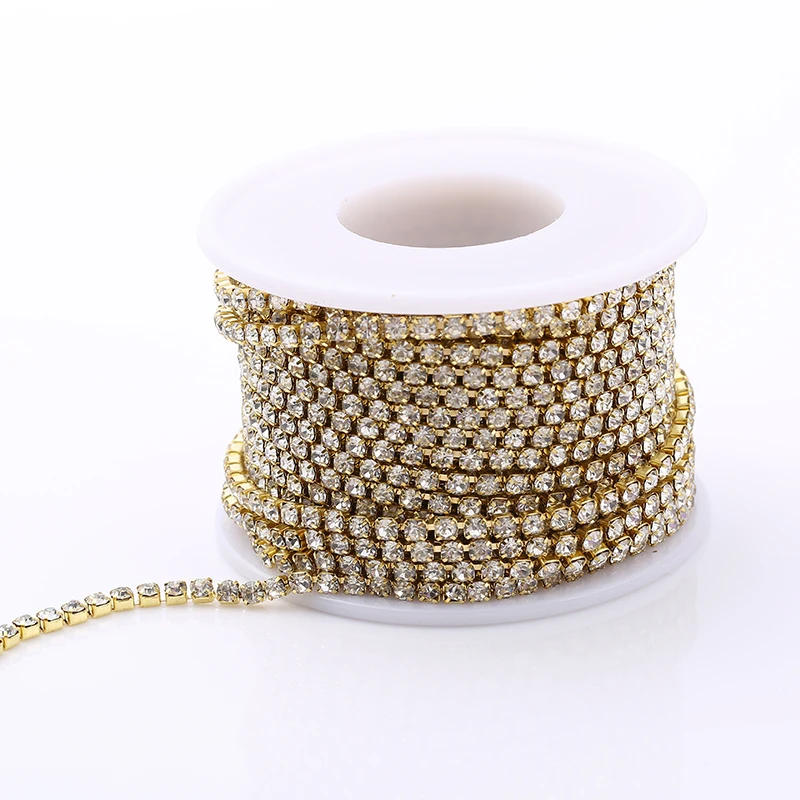 Description Picture 4 of itemRESEN SS6-SS18(2mm-4.5mm)Silver/Gold Base Clear Crystal Dense Rhinestone Chain Apparel Sewing Glass Rhinestone Cup Chain Crystal