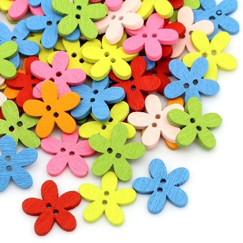 Description Picture 6 of item100pcs 14x15mm 2-hole Mixed Flower Wooden Decorative Buttons Suitable for Sewing Clip Arts and Crafts Multicolor
