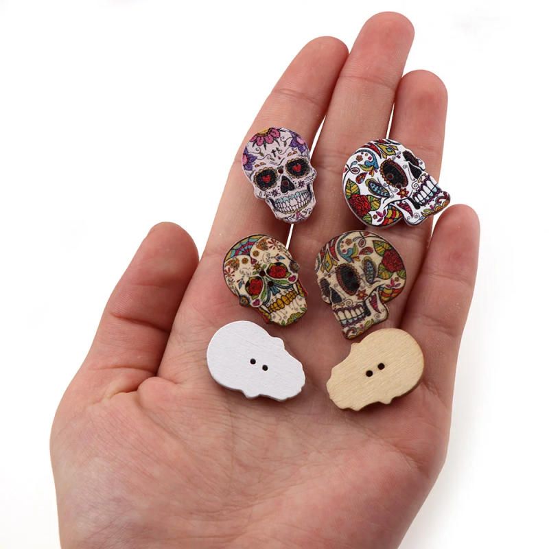 Description Picture 4 of item50PCS 2 Holes Natural Color Skeleton Skull Wooden Buttons Fit Sewing and Scrapbooking Sewing Buttons For Craft DIY Mixed Color