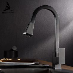 Kitchen Faucets Silver Pull Out Tap Single Hole Handle Solid Brass Black Swivel 360 Degree Water Mixer 866399R