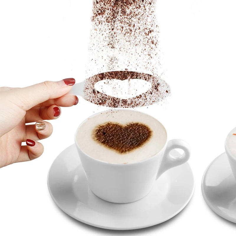 Description Picture 4 of item16pcs/set Coffee Latte Cappuccino Coffee Art Stencils Template Strew Flowers Pad Duster Spray for Coffee Decor Tools Accessories