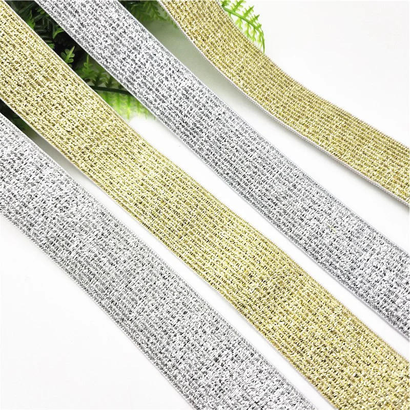 Description Picture 2 of itemGlitter Gold Silver Elastic Bands 25mm 40mm Nylon Pants Lace Trim Waist Band for DIY Sewing Garment Trousers Accessories 1meter