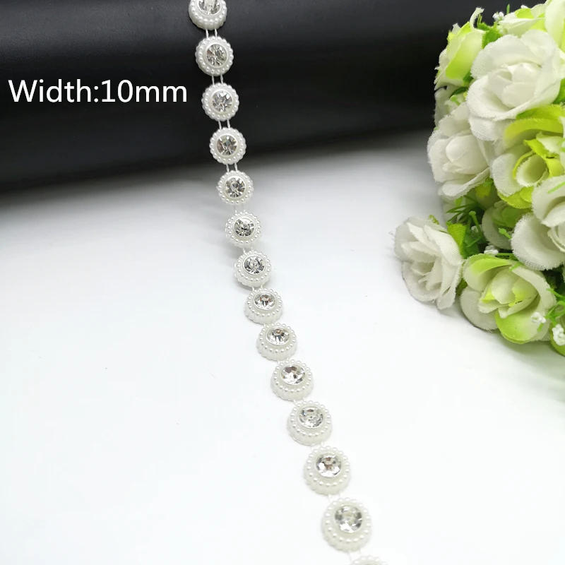 Description Picture 3 of item1 yard Rhinestone Chain Pearl Crystal Chain Sew On Trims Wedding Dress Costume Applique #ZL01-25
