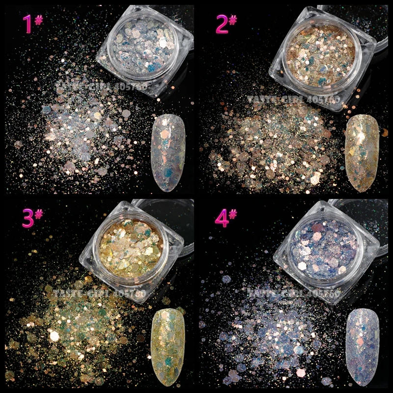 Description Picture 3 of item1 Jar Mix Sizes Colorful Glitter Hexagon Sequins Nail Art Slice Stickers Rhinestones Dust Decorations FRG#