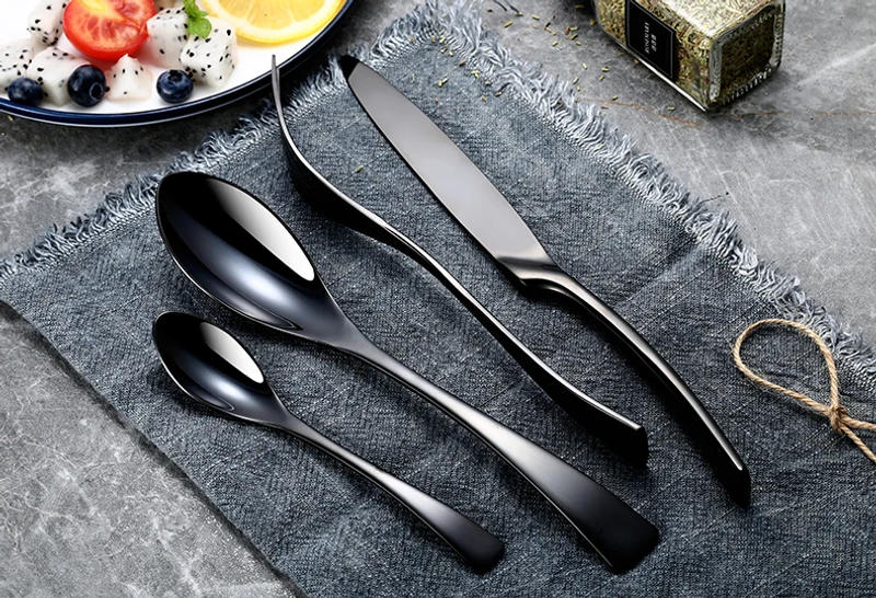 Description Picture 4 of item24 Pcs 18/10 Stainless Steel Black Gold Silver Cutlery Dinnerware Meat Knives Coffee Spoon Fork Flatware Set Dishwasher Safe
