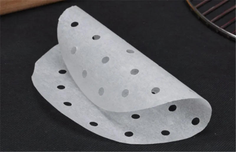 Description Picture 3 of item400Pc/Bag Air Fryer bamboo Steamer paper Liners Perforated Wood Pulp Papers Non-Stick Steaming Basket bun Mat Baking For Kitchen